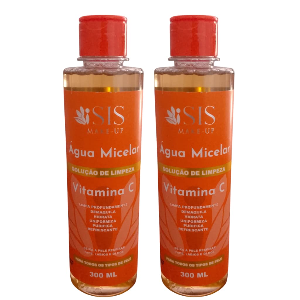 kit 2 Água Micelar Vitamina C SIS Make-Up 300ml Demaquilante Refrescante Uniformiza