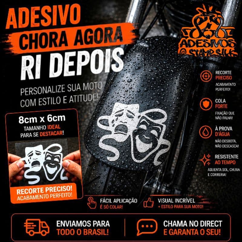 Adesivo Chora Agora Ri Depois 😂🎭 Vinil À Prova D’Água Recorte Eletrônico | 8x6cm
