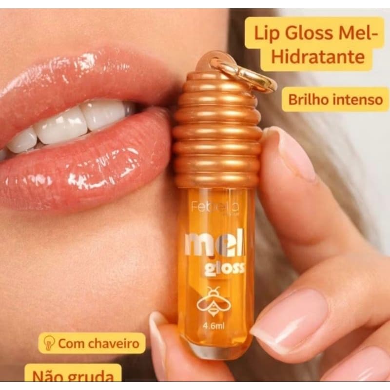 Brilho Labial Gloss Hidratante Intenso Mel  E Chocolate Lip Brilhante Boca Espelhada Efeito Volumoso Transparente