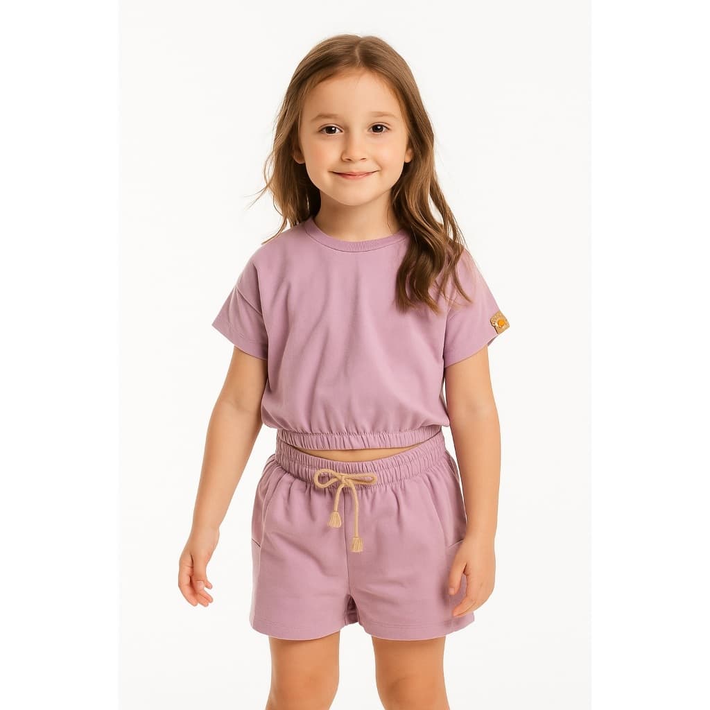 Conjunto Curto De Algodão Infantil Meninas Para O Verão 06