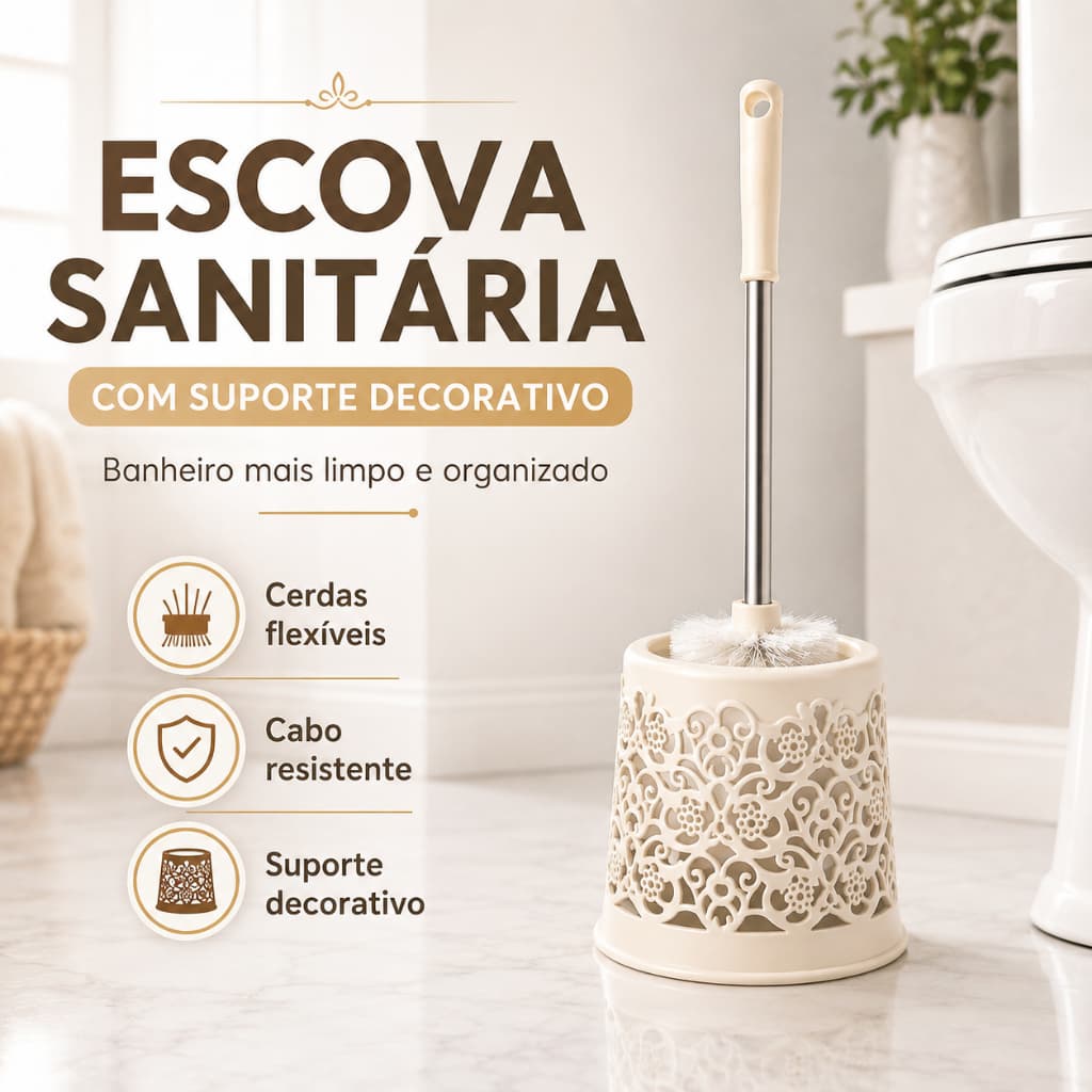 Escova Sanitária Banheiro Inox Vaso Com Suporte Tampa e Cabo