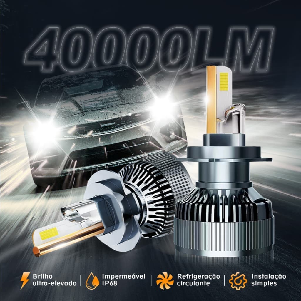 Par Lâmpada LED para Farol M70 Compatível H1 H3 H4 H7 H11 9005 9006 40000LM 300W Branco Puro Farol Super Brilho