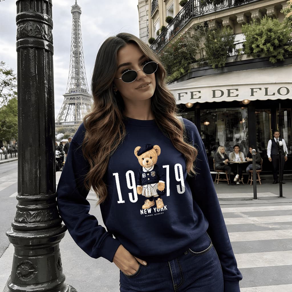 Moletom Feminino Gola Redonda Estampa Urso