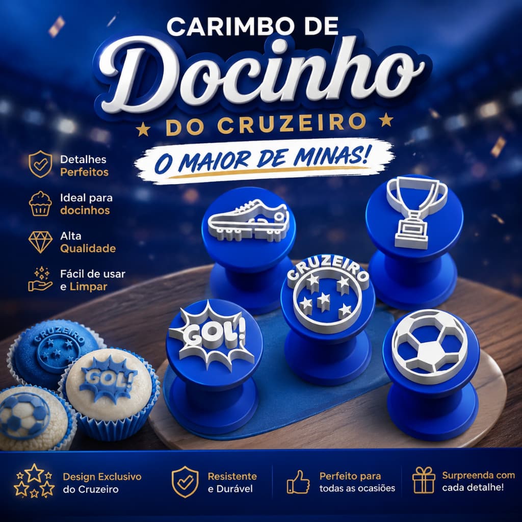 Kit 5 Carimbos Cruzeiro  para Docinho Tema Futebol Personalize Doces Confeitaria Profissional