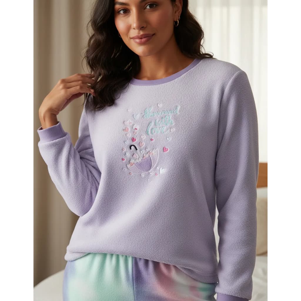 Pijama Feminino Estampado Inverno Microfibra Linha Noite Conjunto Quentinho Peludinho