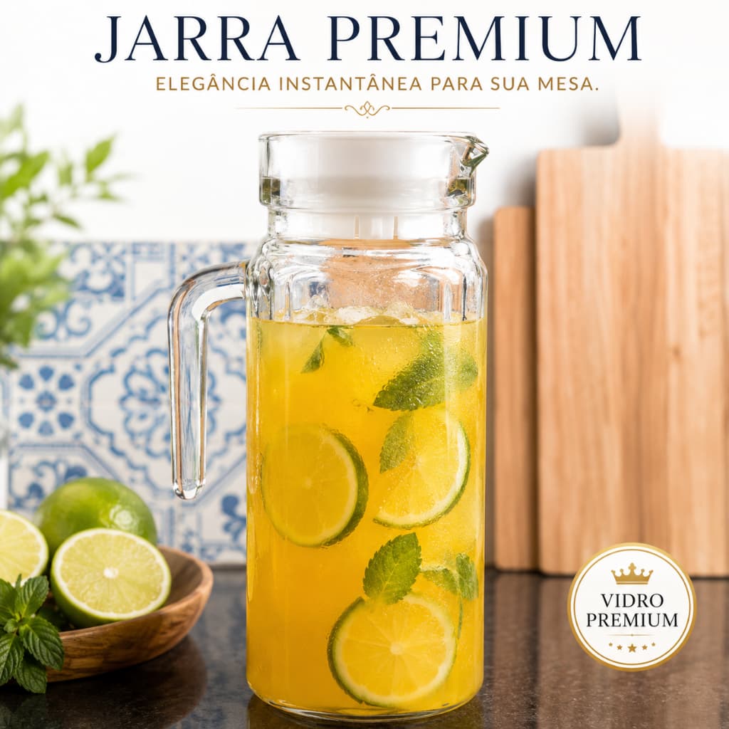 Jarra Vidro Redonda 1 Litro Transparente Resistente Capacidade De Servir Água Suco Chá