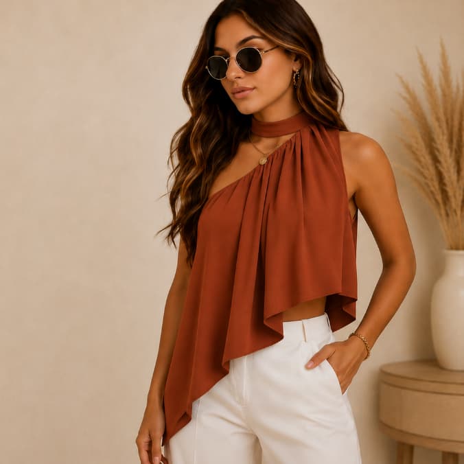 Blusa Feminina Elegante Mula Manca Assimétrica Casual Ombro Único