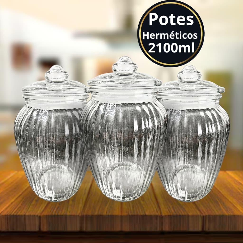 Pote de Vidro Grande Canelado 2100ML Conservação com Vedação Anti-inseto