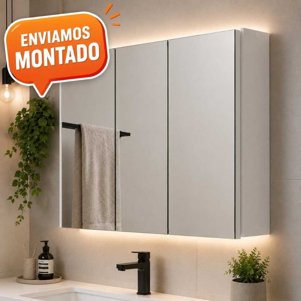 Armario de Banheiro com espelho MDF 90cm 3 Portas Espelho