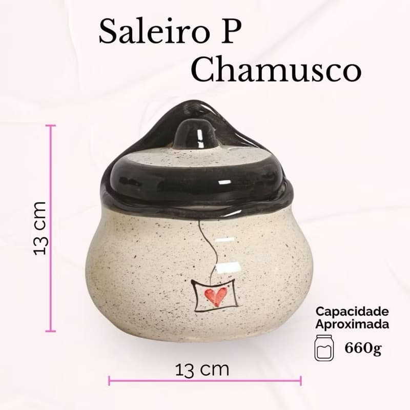 Saleiro Pequeno 600g Cozinha Cerâmica Pintura Artesanal Mesa Posta Decoração Presente