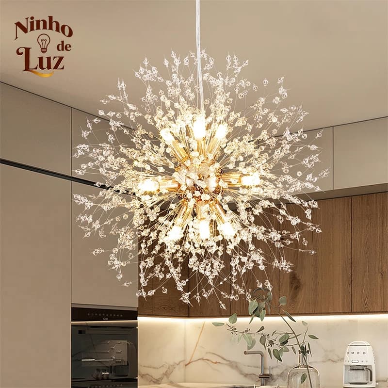 Lustre de Cristal K9 8 Braços Luxo Moderno Luminária Pendente Decorativa para Sala de Estar e Sala de Jantar Soquete G9