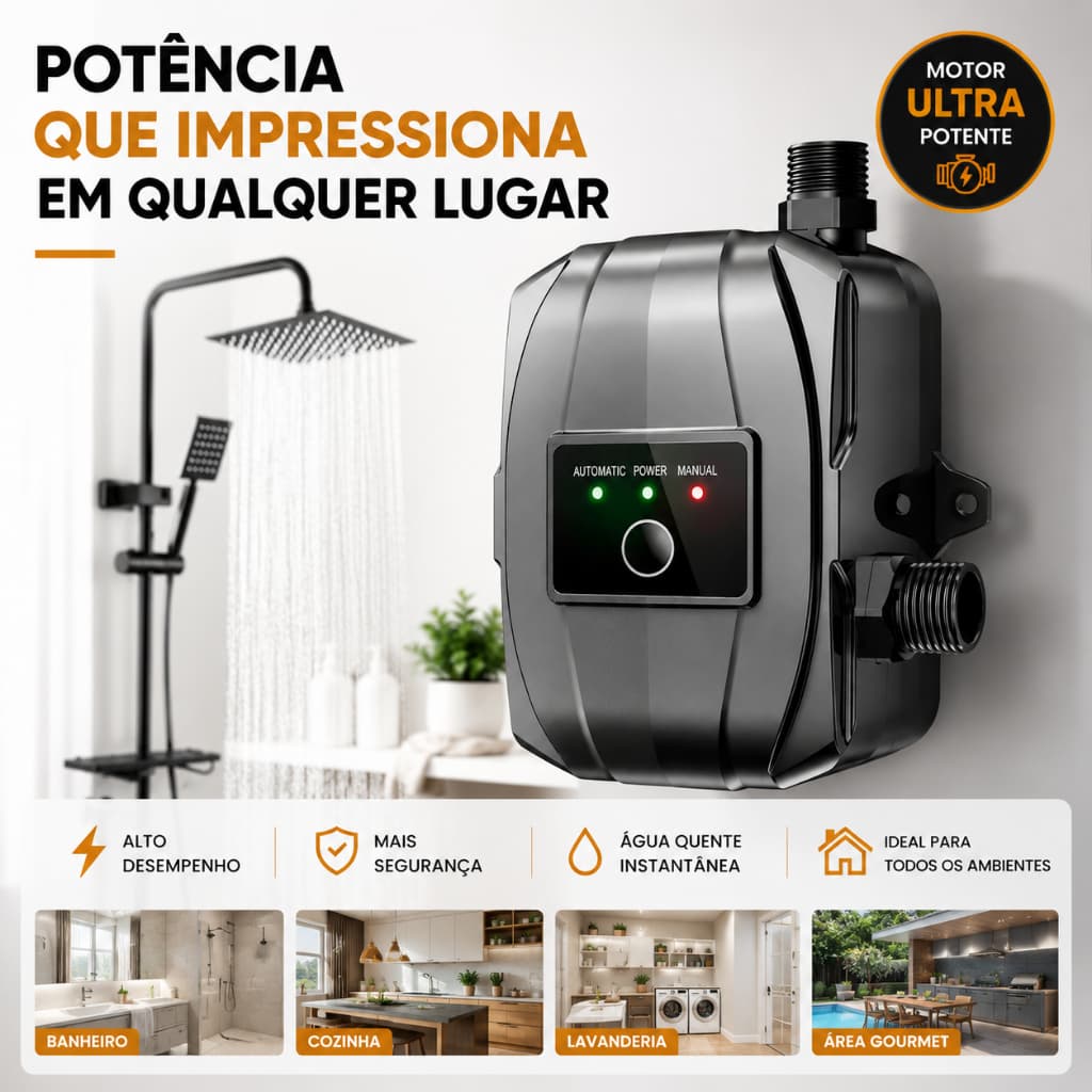 Bomba de Reforço de Pressão 24V 150W Automática - Solução para Baixa Pressão em Chuveiro, Pia e Residência