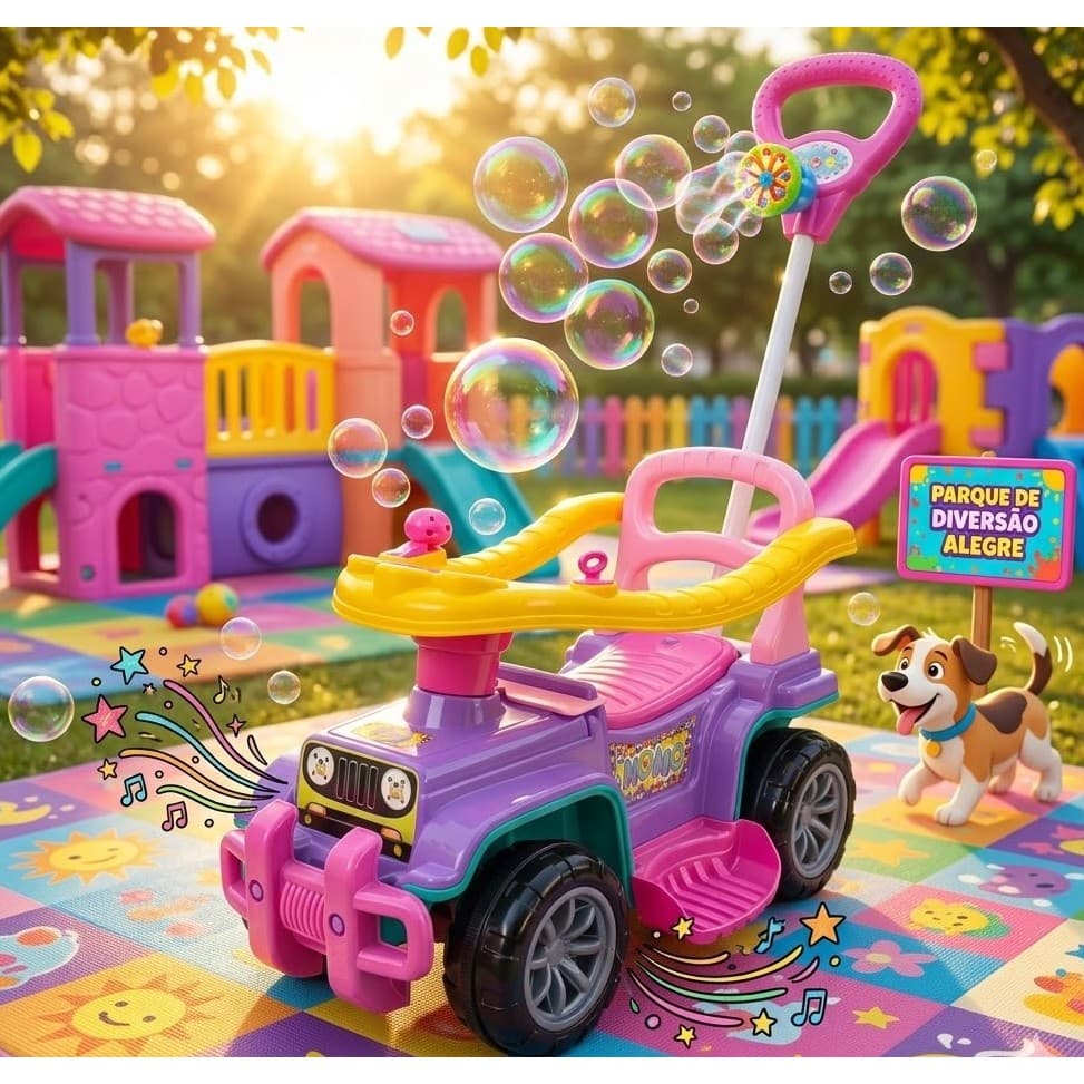 Carrinho Rosa de Passeio Infantil Andador com Empurrador Quadriciclo Jip Jip Maral