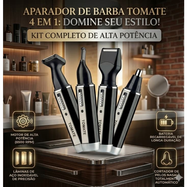 Máquina Aparadora 4 em 1 USB Recarregável Cortador de Nariz Barba Sobrancelha Portátil | Tomate