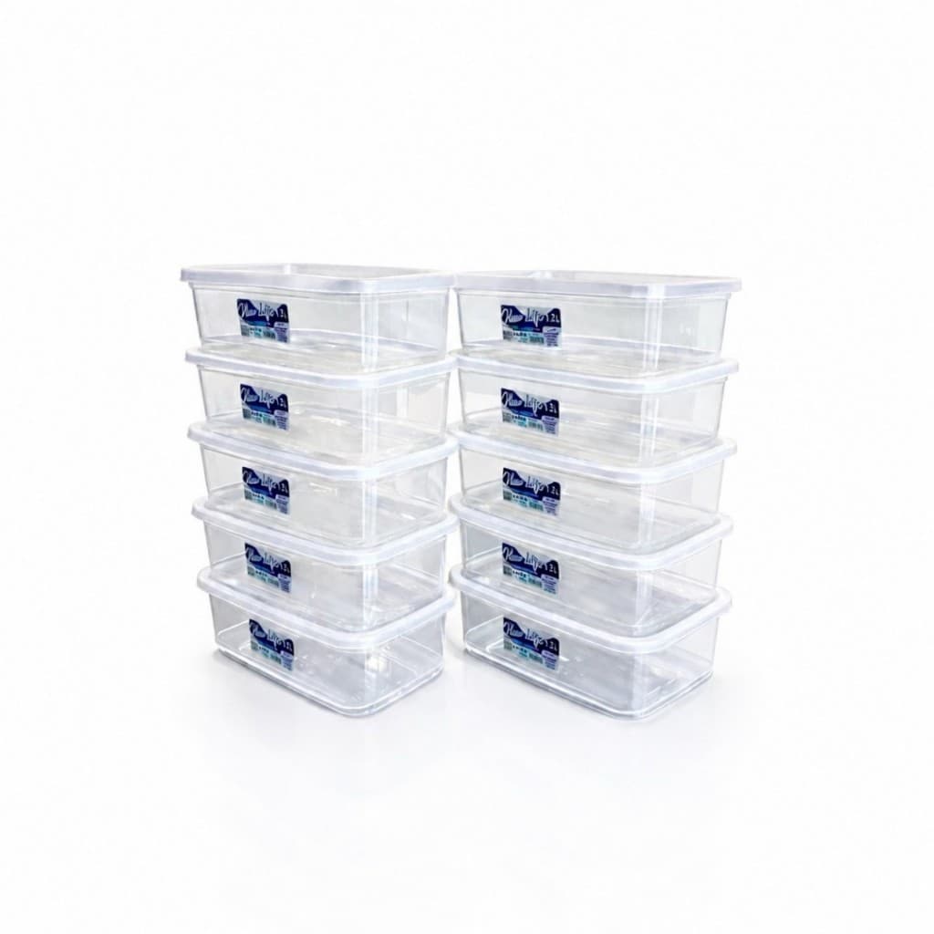 Jogo 10 Potes 1,2 litro Transparente Retangular Marmita Fitness BPA Free Geladeira Congelador