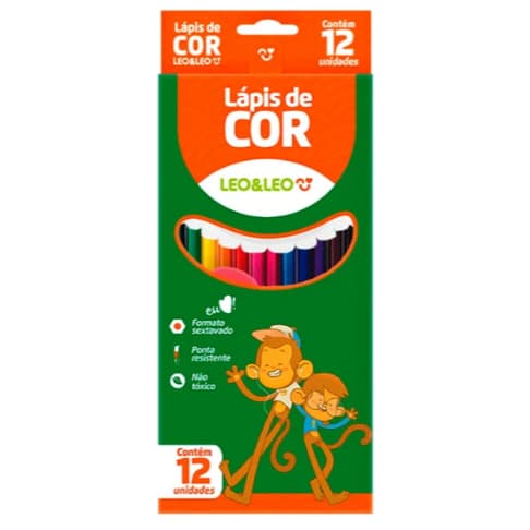 LAPIS DE COR SEXTAVADO 12 CORES LEO E LEO KIT 2 UND