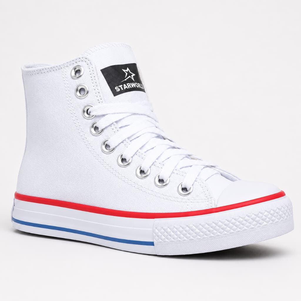 Tênis Lona Cano Alto Feminino Masculino Star world All Confortável Preto Branco Casual