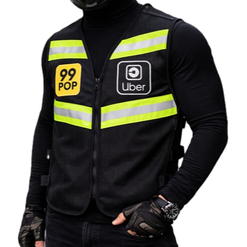 Kit Colete Refletivo Uber Moto 99 Pop Motoboy com Zíper + Blusa UV gola alta