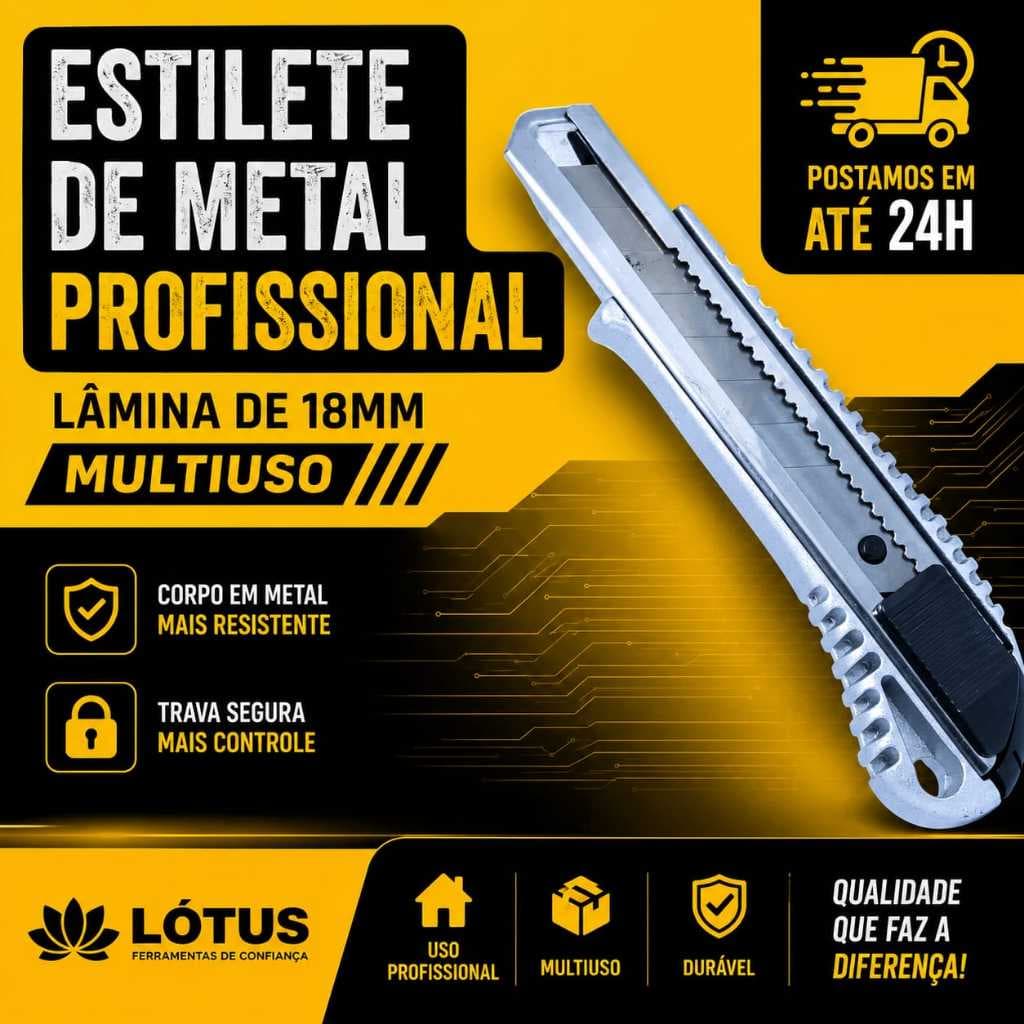 Estilete De Metal Profissional Lâmina de 18mm Multiuso
