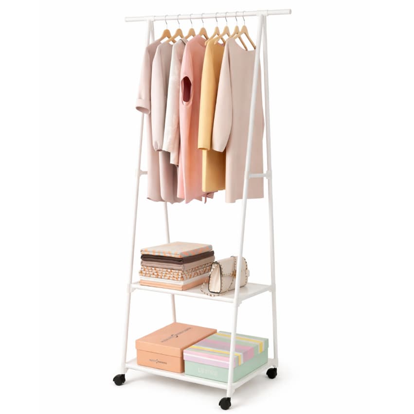 Arara de Roupas Multiuso com Prateleira e Rodinhas Portatil Cabideiro Sapateira Closet Organizador