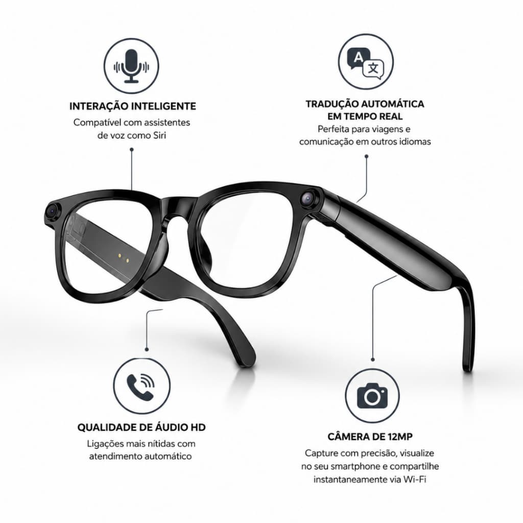 Óculos inteligente IA Bluetooth Chamada Esporte Música Reconhecer Fotos Presente Tradução Tempo Real