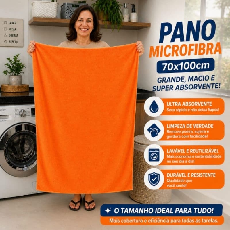 Pano Gigante 70x100cm Microfibra  Casa Chão Piso Vidros Box Banheiro Limpeza Faxina Grande Multiuso
