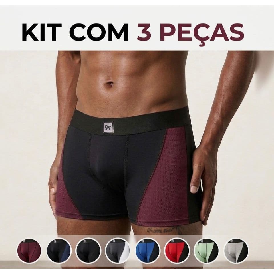 Cuecas Boxer Box Kit Com 3 Unidades Masculina Romantic Detalhe Lateral Dry Fit