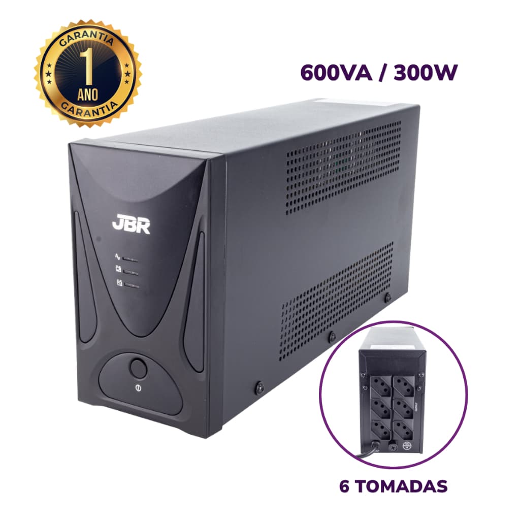 Nobreak JBR 600VA 300W Mono 110v/ 220v com 6 Tomadas e Proteção Inteligente