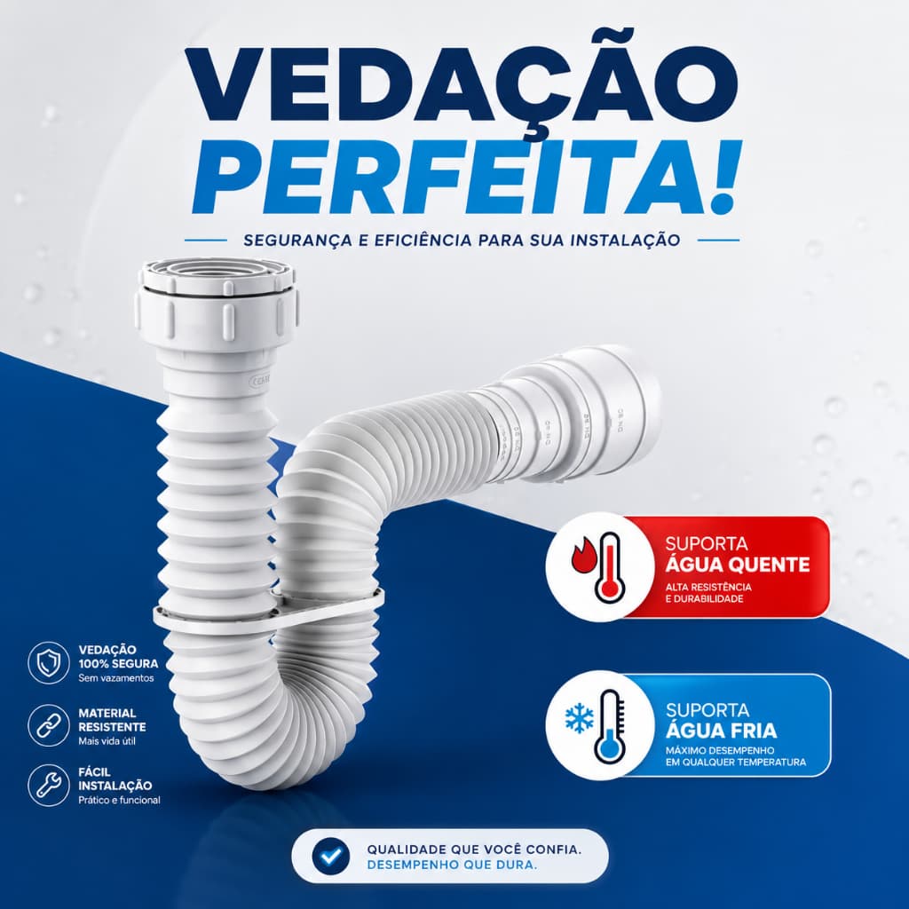 Sifão Flexível Sanfonado Ajustável Pia Cozinha Tanque - Branco