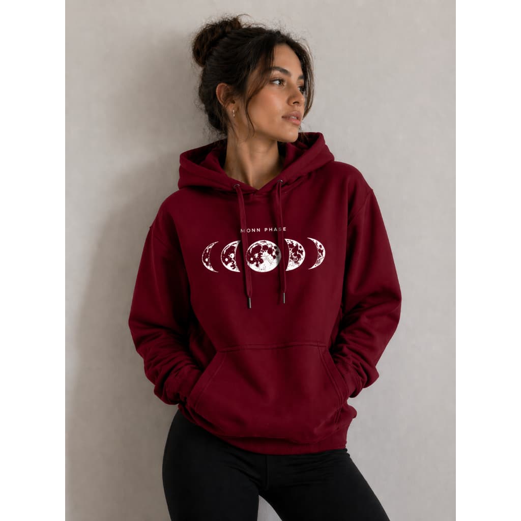 Moletom Blusa De Frio Fases Lua Canguru Com Bolso Cordão e Capuz