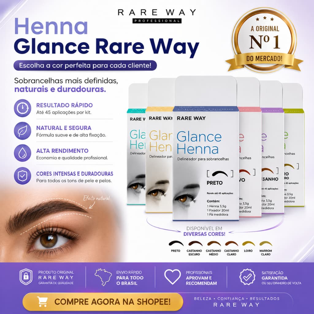 Henna Para Design De Sobrancelhas Glance 3,5g Com Fixador 20ml E Pá Medidora - Escolha A Sua Cor