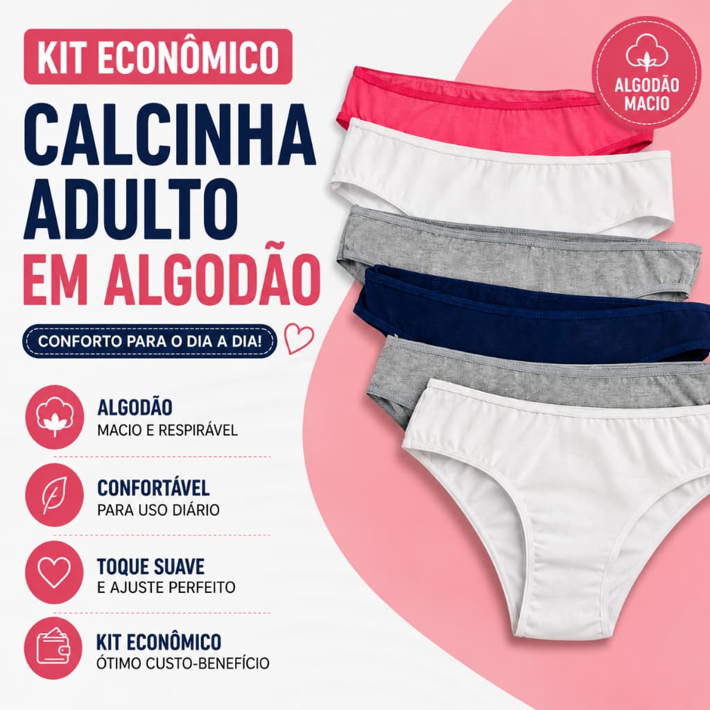 Kit 3/6/10 Calcinhas Tanga dia a dia em Algodão Feminina – Básica, Macia e Confortável