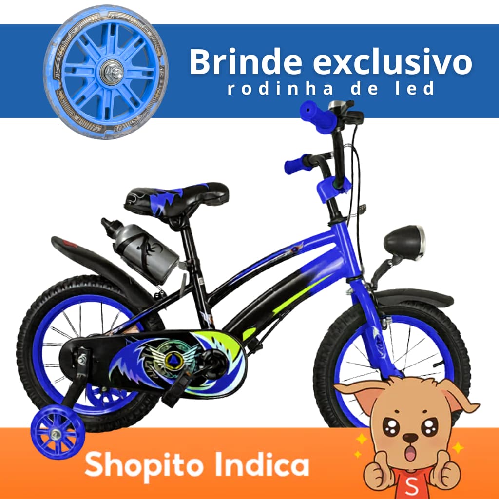 Bicicleta Infantil Aro 20 Old School Azul 6 a 10 Anos LED + Pneu Grosso + Farol + Rodinhas + Freio V-Brake Completa