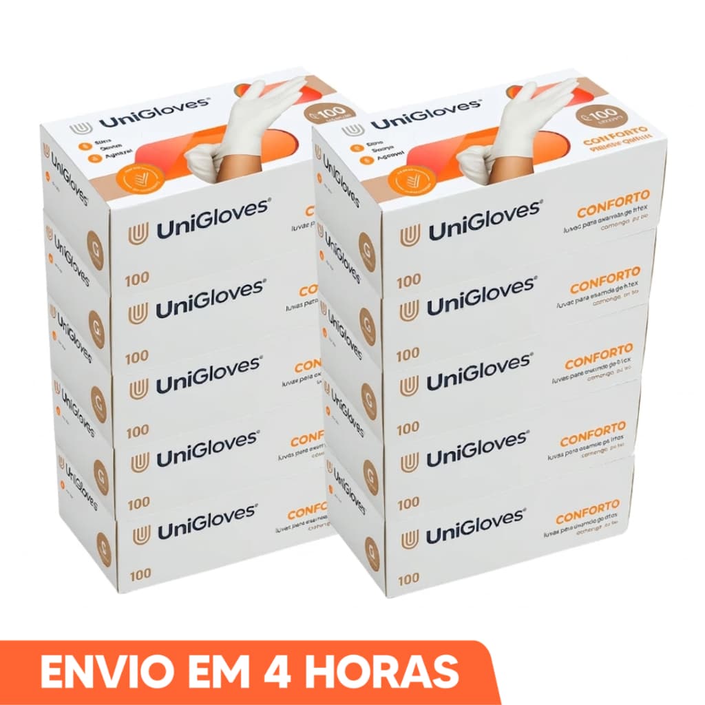 Luva de Procedimento Látex Branca Sem Pó 500un Selo Anvisa Unigloves