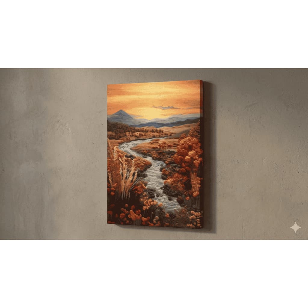 Quadro Moderno Pôr do Sol Texturizado Montanhas Árvores Laranja Lindo Quadro Decorativo Hall de Entrada Quarto MDF