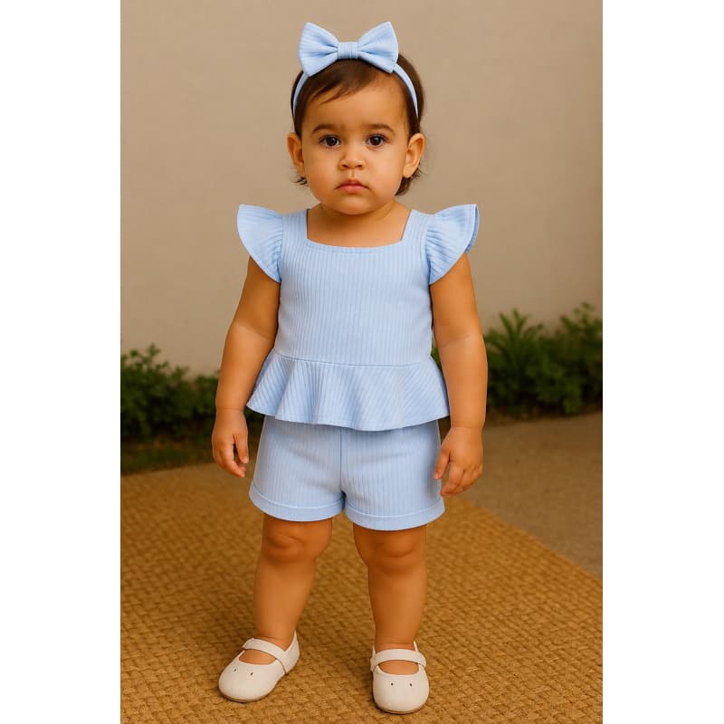 conjunto infantil menina verão ( Blusa peplum + short + laço de cabelo)