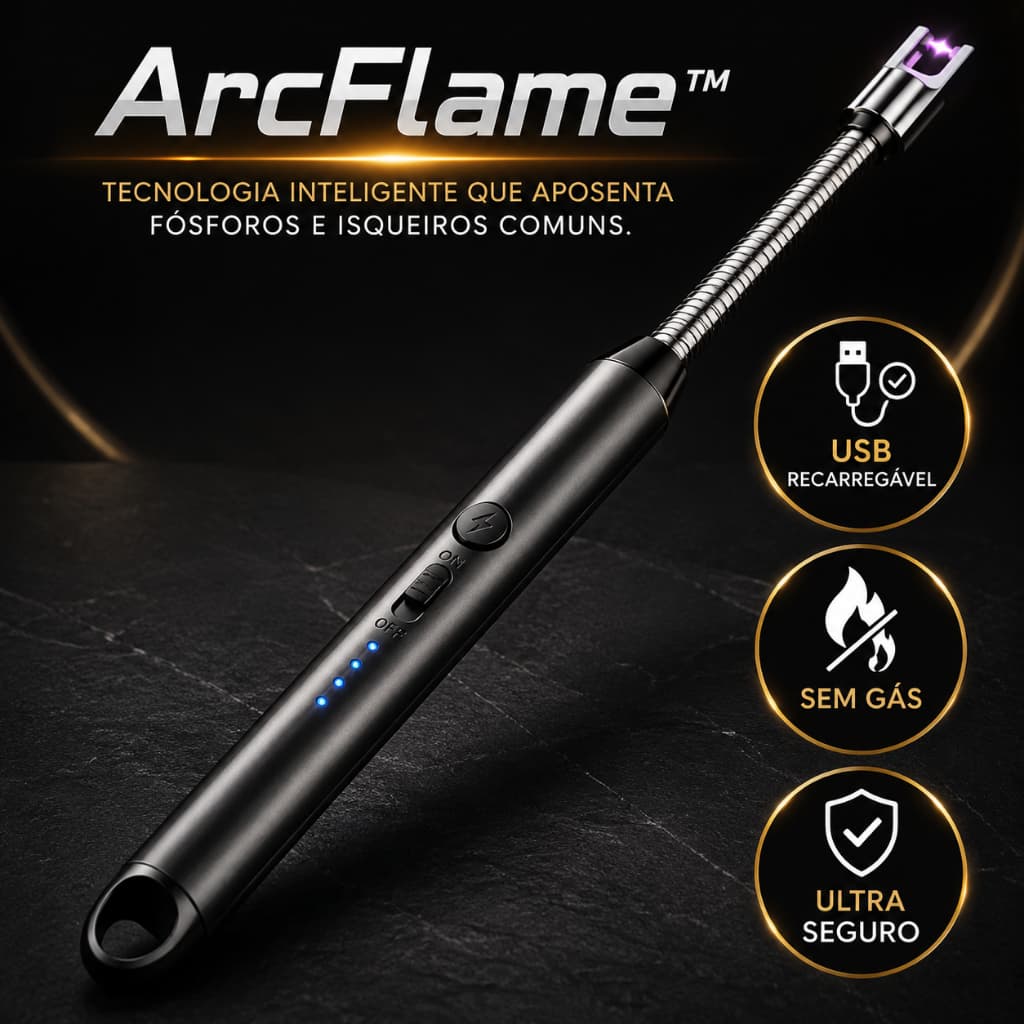 Acendedor Elétrico USB ArcFlame™ Recarregável Plasma Sem Gás Flexível Ultra Seguro para Fogão Velas Churrasqueira