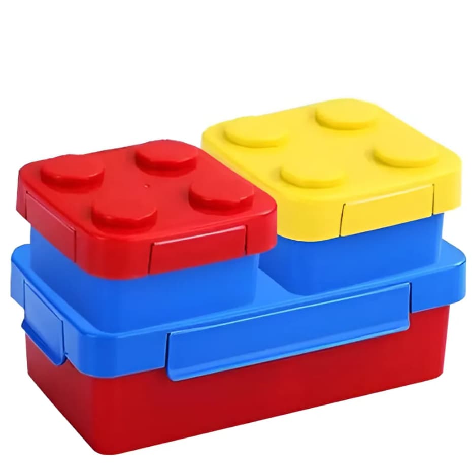 Conjunto 3 marmitas Divertida Lancheira com Formato de Blocos de Montar