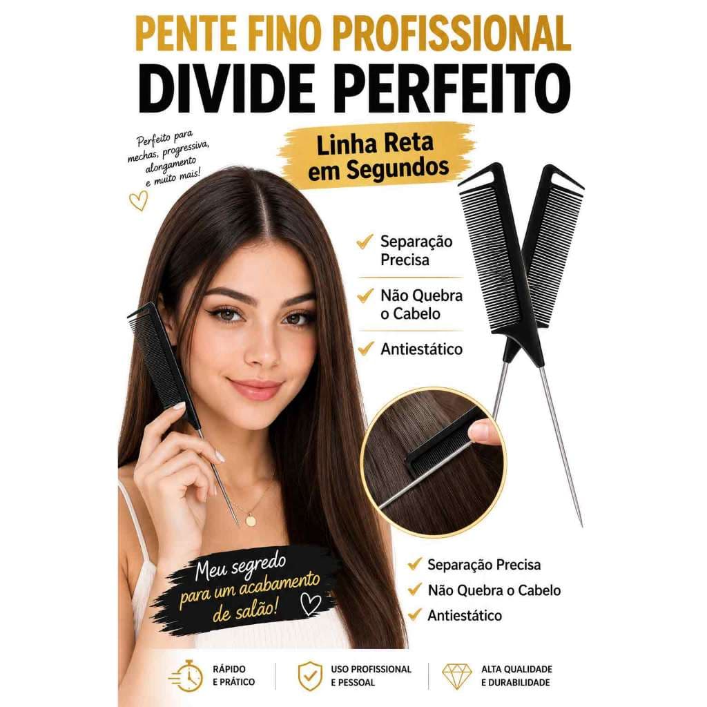 Pente Fino Profissional | Divide Perfeito | Não Quebra o Cabelo
