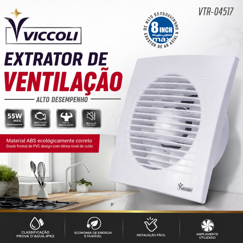 Exaustor Banheiro 20/25cm Silencioso Anti Odor Ventilador Cozinha Quarto Parede