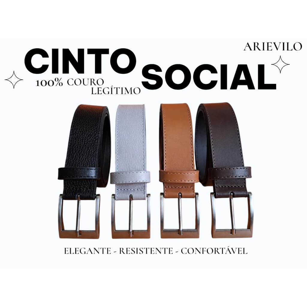 CINTO SOCIAL MASCULINO EM 100% COURO LEGÍTIMO