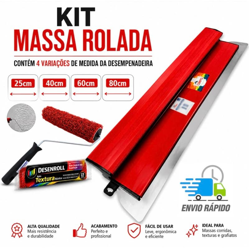 Kit Desempenadeira em Aço Inox Lâmina Flexível + Rolo Textura Cabelo de Anjo 23cm C/ Suporte