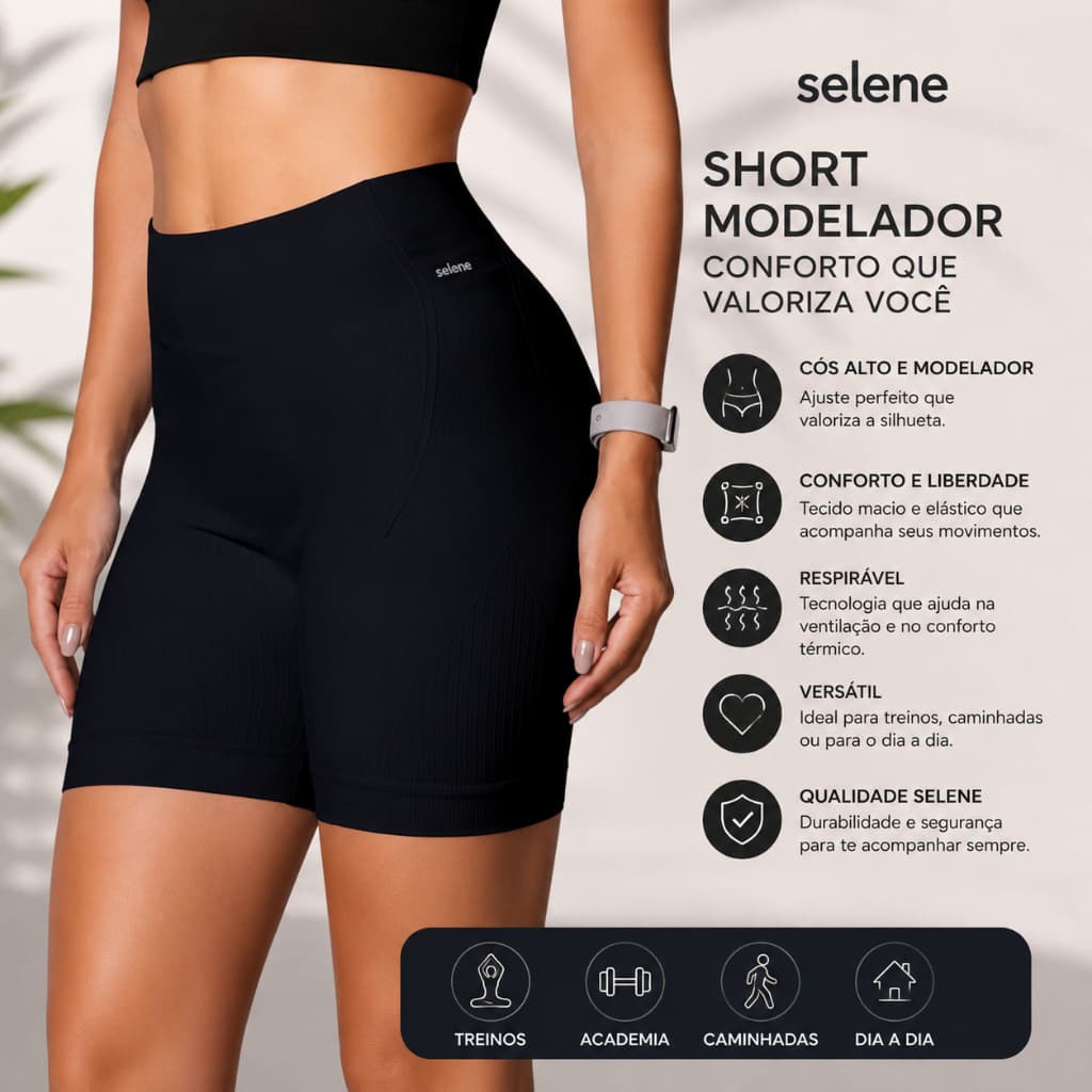 Short Bermuda Fitness Selene S/ Costura Poliamida Compressão Academia Corrida Zero Transparencia