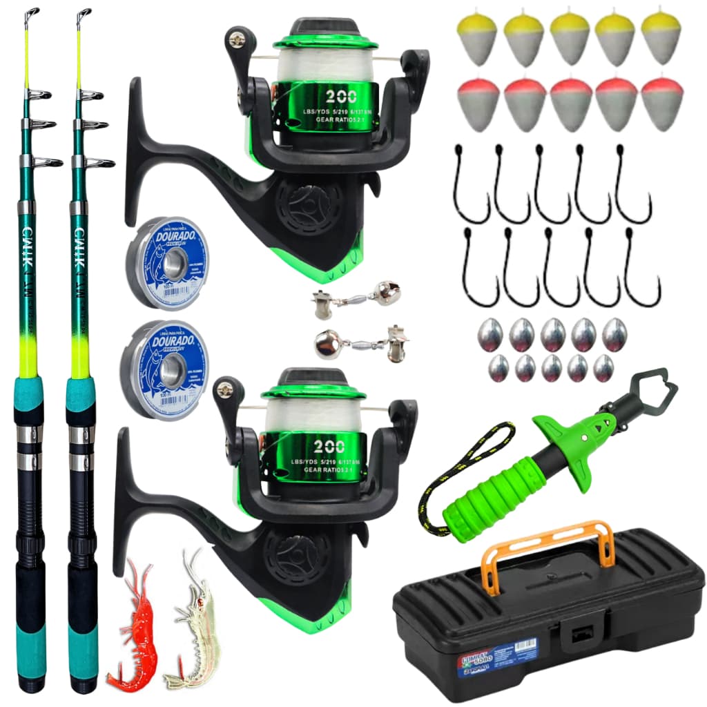 Kit de Molinete Completo com Vara de Fibra de Vidro Isca Artificial Tilapia Tucunare Traira Mandi
