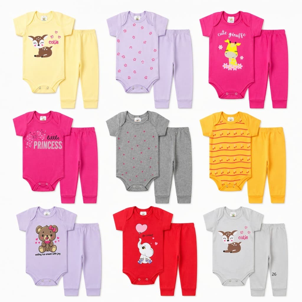Kit Body e Calça Bebê Menina Conjunto Infantil Feminino com 1, 3 ou 5 Kits Sortidos