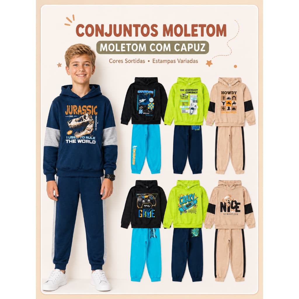 Kit 2 peças (1 conjunto) Conjunto Moletom Conjunto Recortes Com Capuz Inverno Roupa Menino