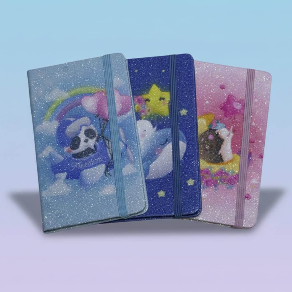 Caderneta Glitter Capa Dura com Elástico 80 Folhas 9x14cm Brochura