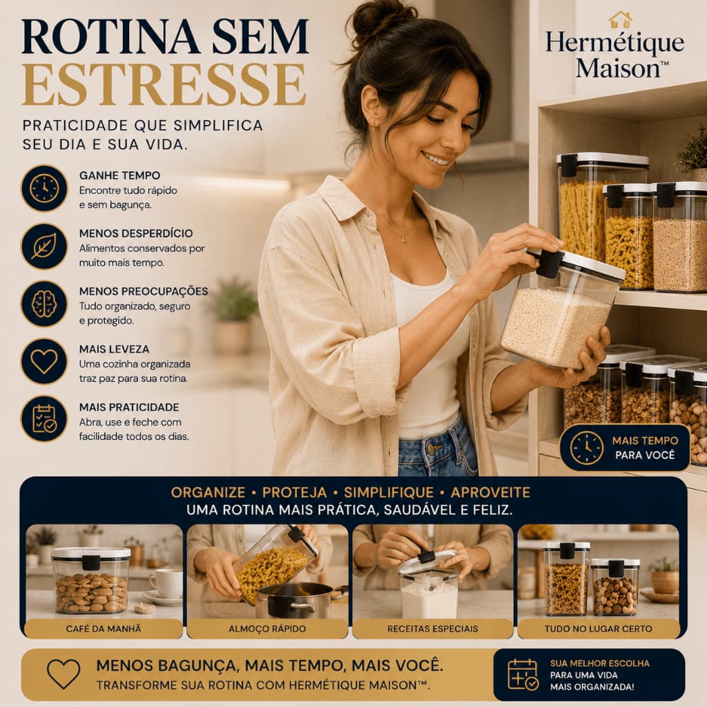 Kit 4 Potes Herméticos Organizadores Mantimentos Cozinha Vedação BPA Free Porta Alimentos Grãos