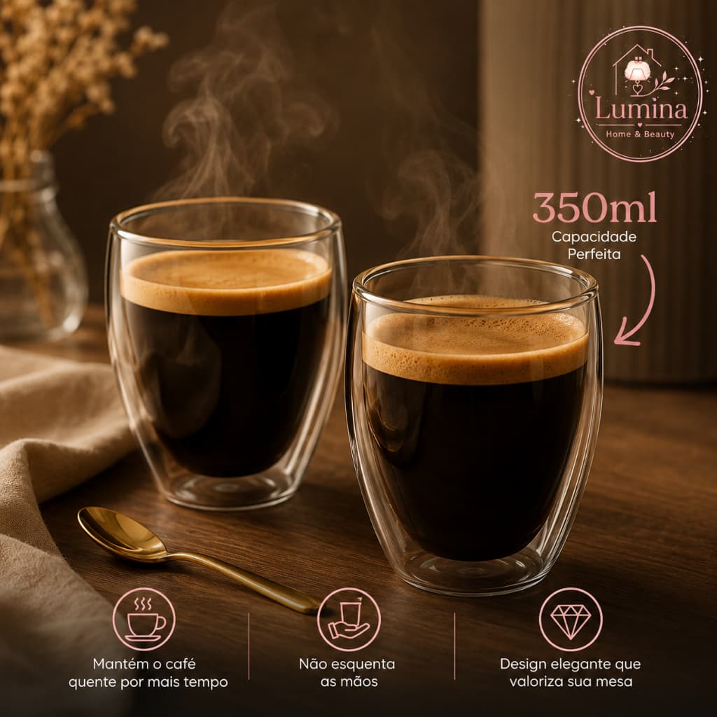 Conjunto 2 Copos Para Café 350ml Vidro