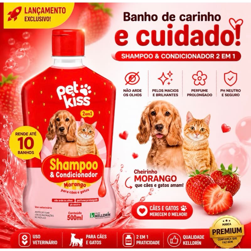 Novo Shampoo E Condicionador Morango 2 Em 1 Kelldrin 500ml
